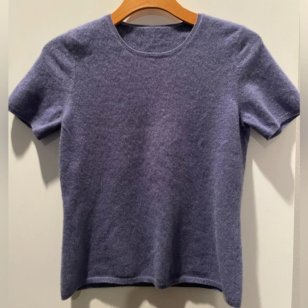 Pure Cashmere Crew Neck Short Sleeve Sweater Lavender